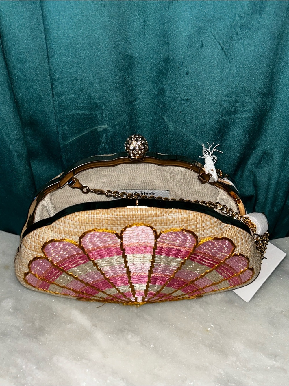 Haute Hippie Pink & Gold Shell Embroidered Clutch - Picture 2 of 4